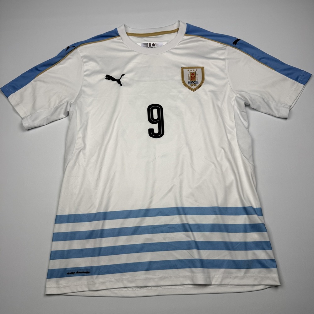 Uruguay National Team Jersey Mens Medium White Soccer PUMA Luis Suarez 9 Away